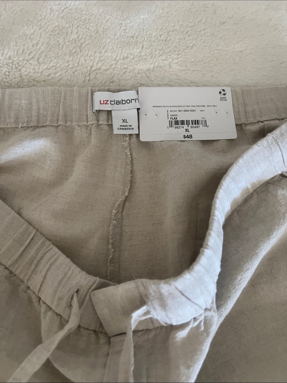 NWT (Liz Claiborne)Cream Linen Blend Drawstring Waist
Wide Leg Pants Size XL - Picture 9 of 17